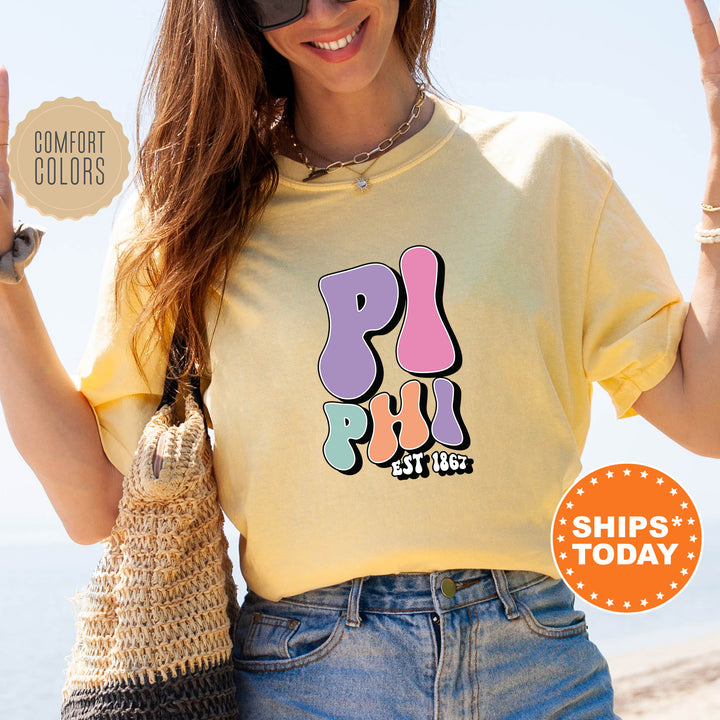 a woman in a yellow shirt holding up a peace sign