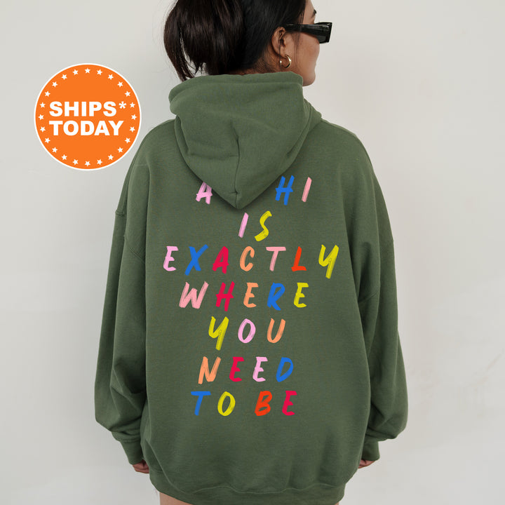 a woman wearing a green hoodie that says, ash exactly where you need to