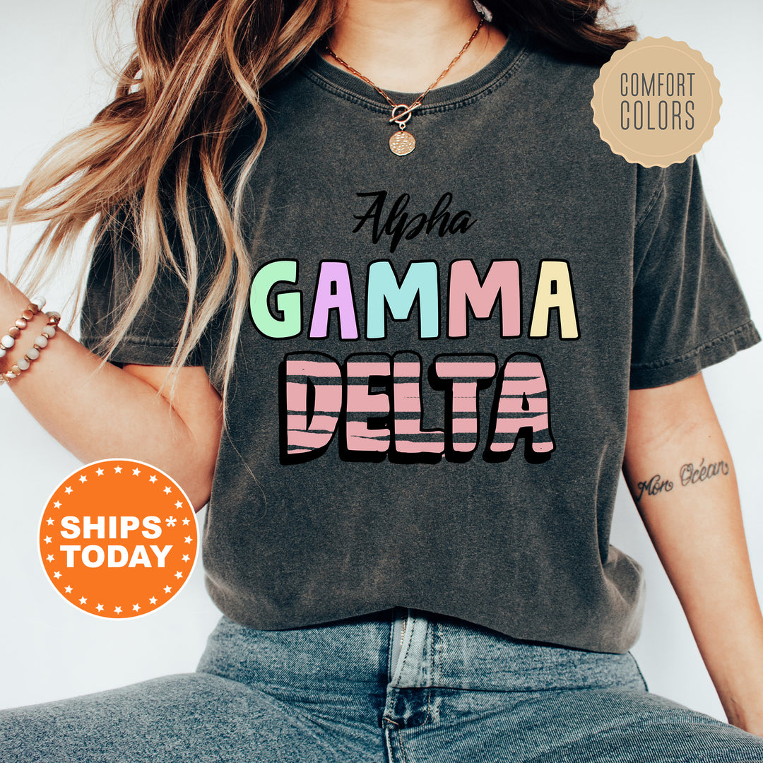 a woman wearing a t - shirt that says africa gama delta