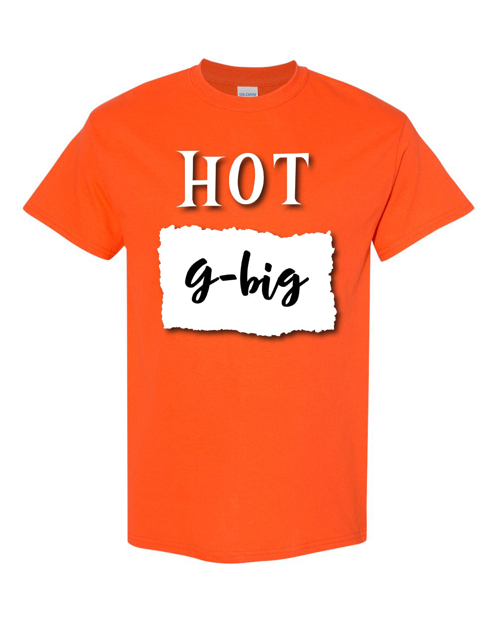 an orange t - shirt with the words hot and g - vibes printed on