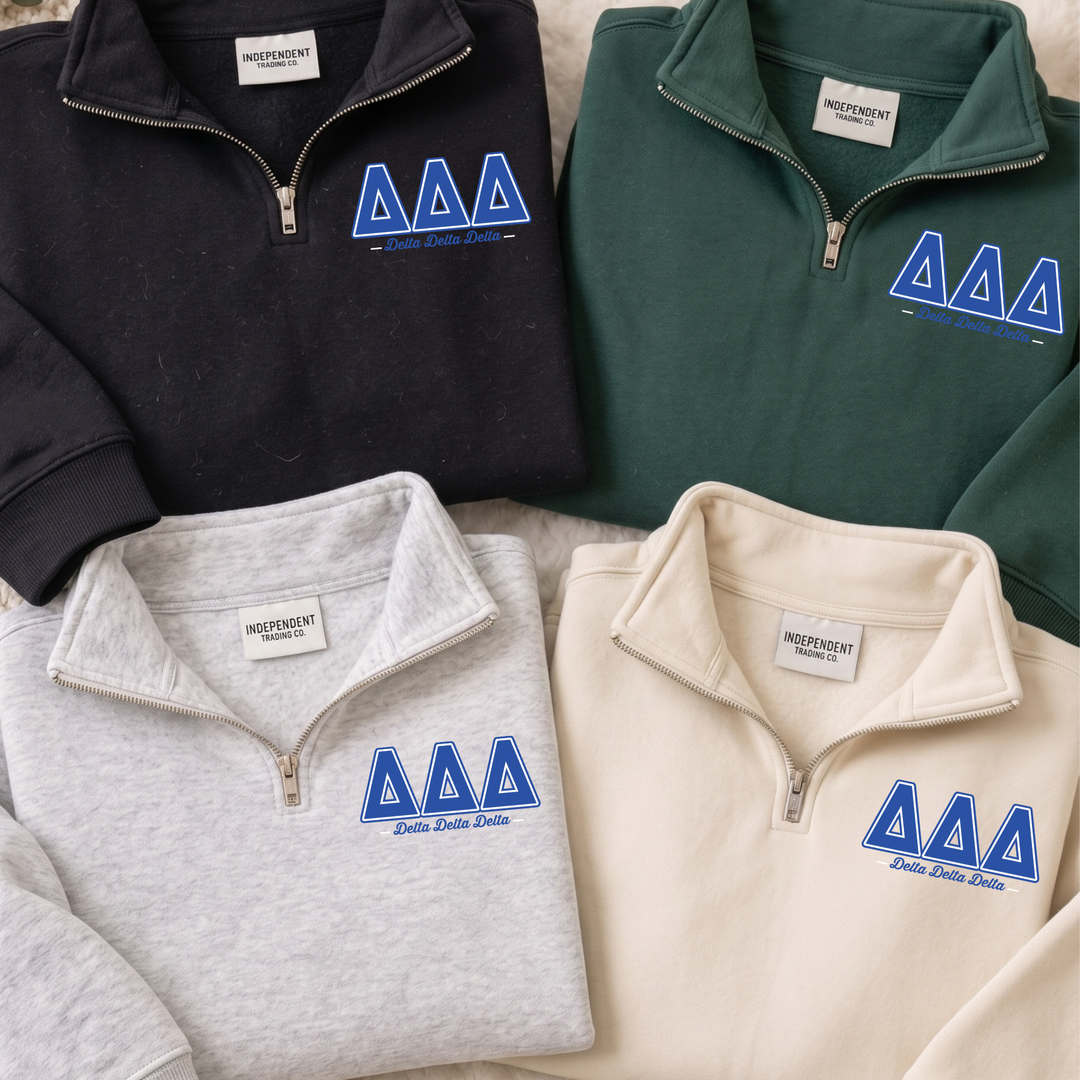 a collection of four different colored zip-up sweatshirts, each with the same logo and text on the front.