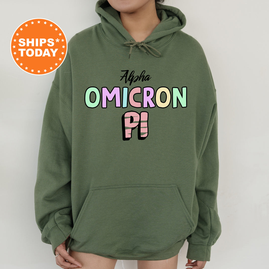 a woman wearing a green hoodie with the words aloha omicron