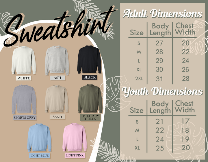 sweatshirt sizes chart for men and women