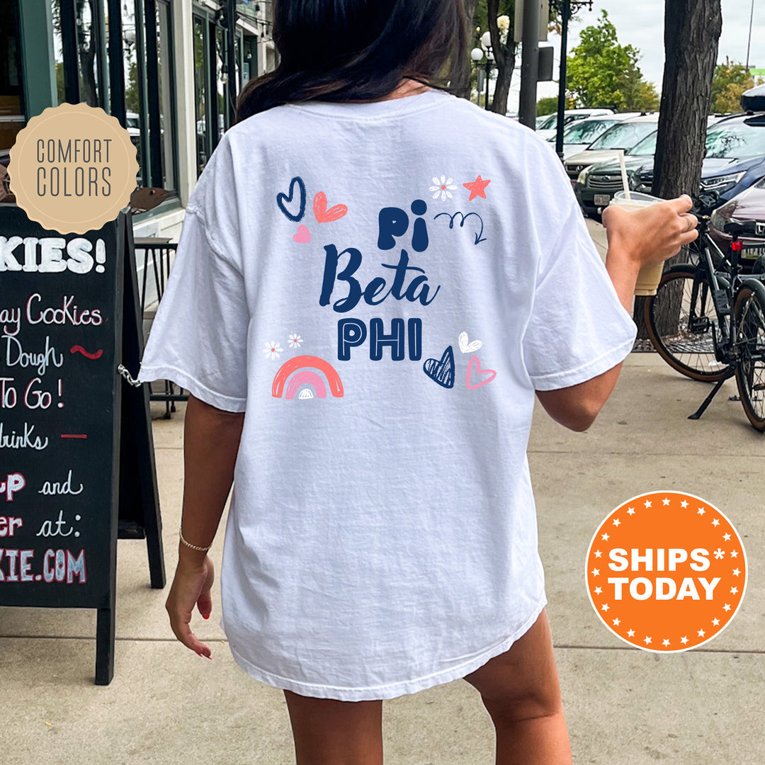 a woman walking down a sidewalk while wearing a white shirt