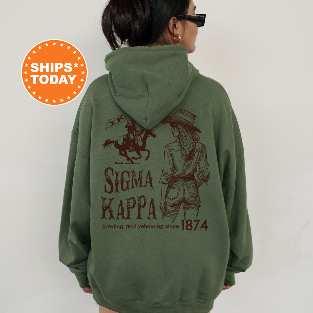 a woman wearing a green hoodie with a picture of a woman on it