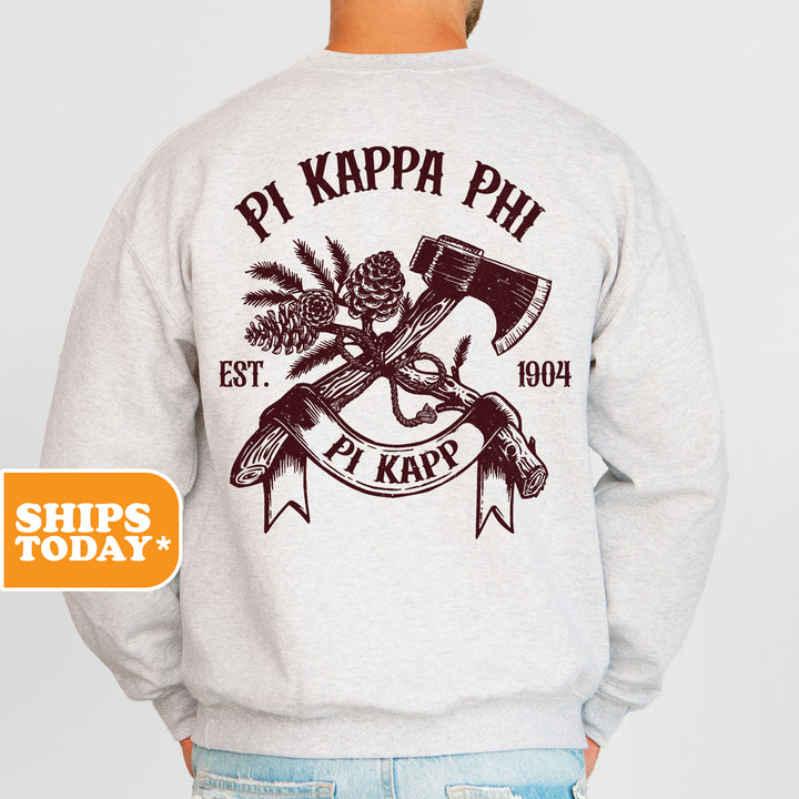 a man wearing a sweatshirt that says pj kapp phi