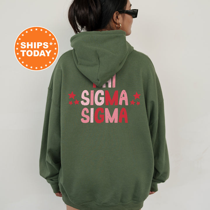 a woman wearing a green hoodie with the word stigma on it