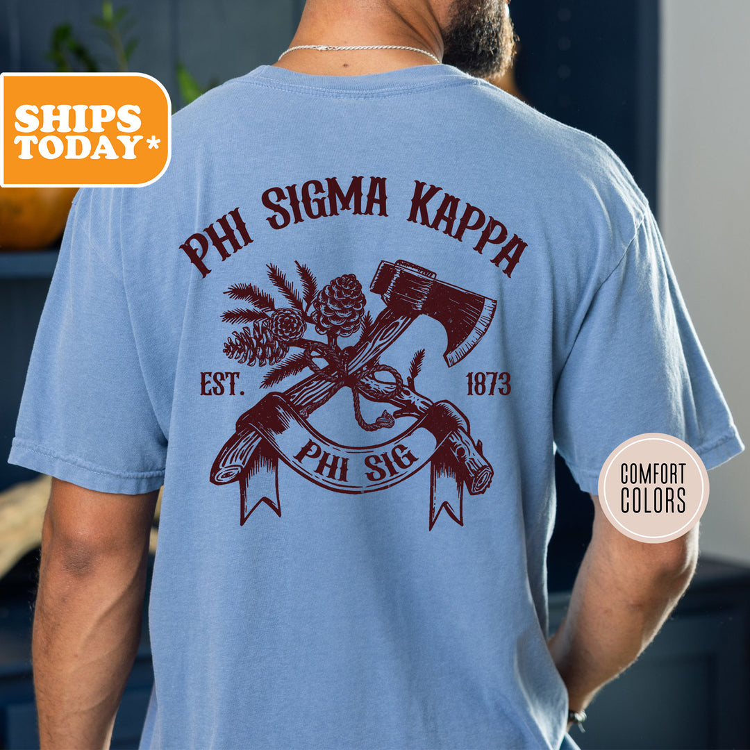 a man wearing a phi sigma kappa t - shirt