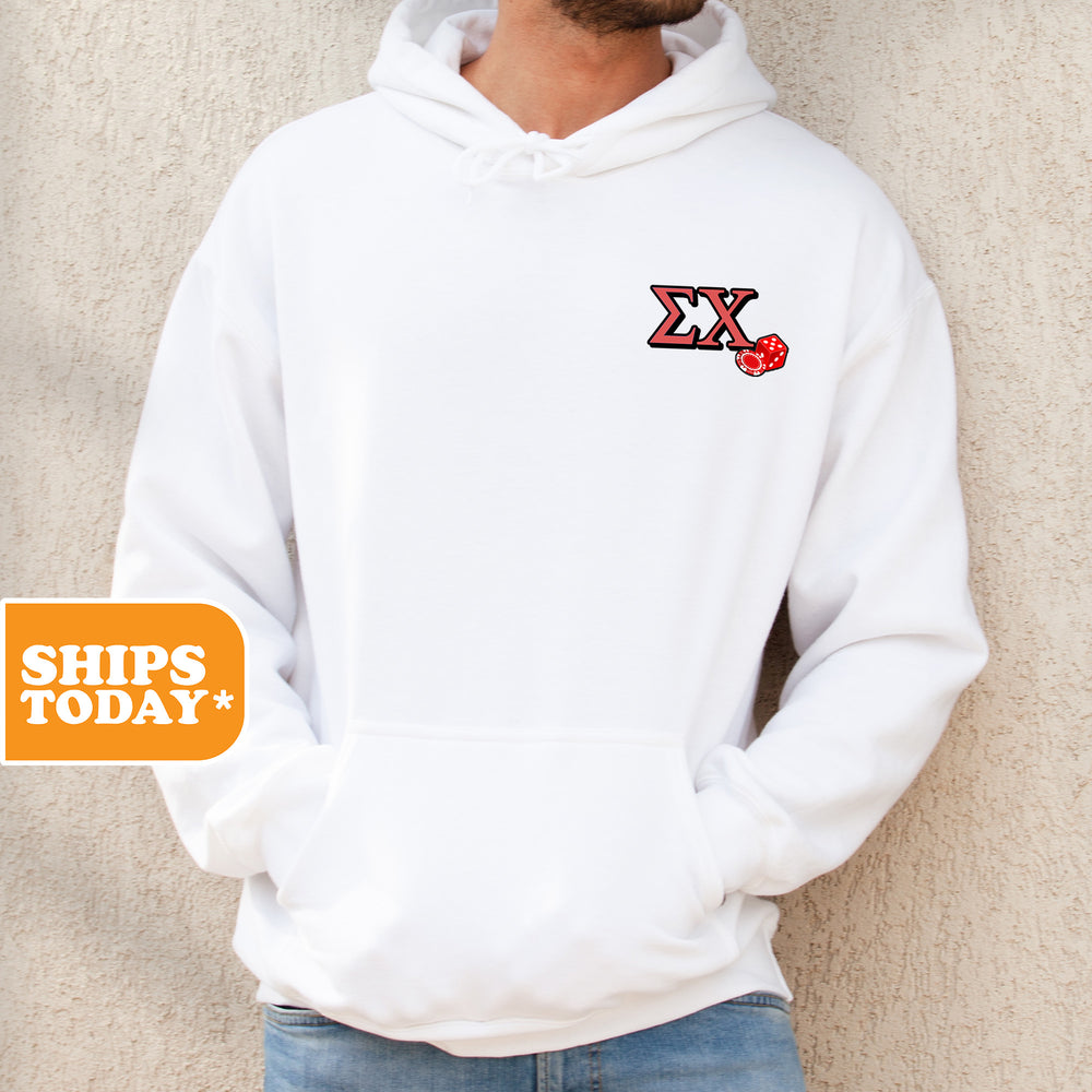 a man wearing a white hoodie with the letter x on it
