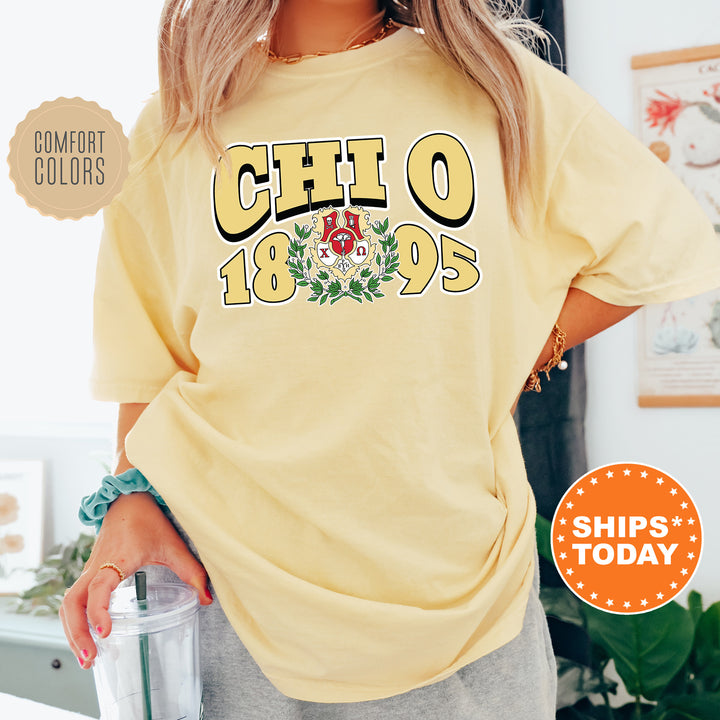 a woman wearing a yellow shirt with the word chio on it