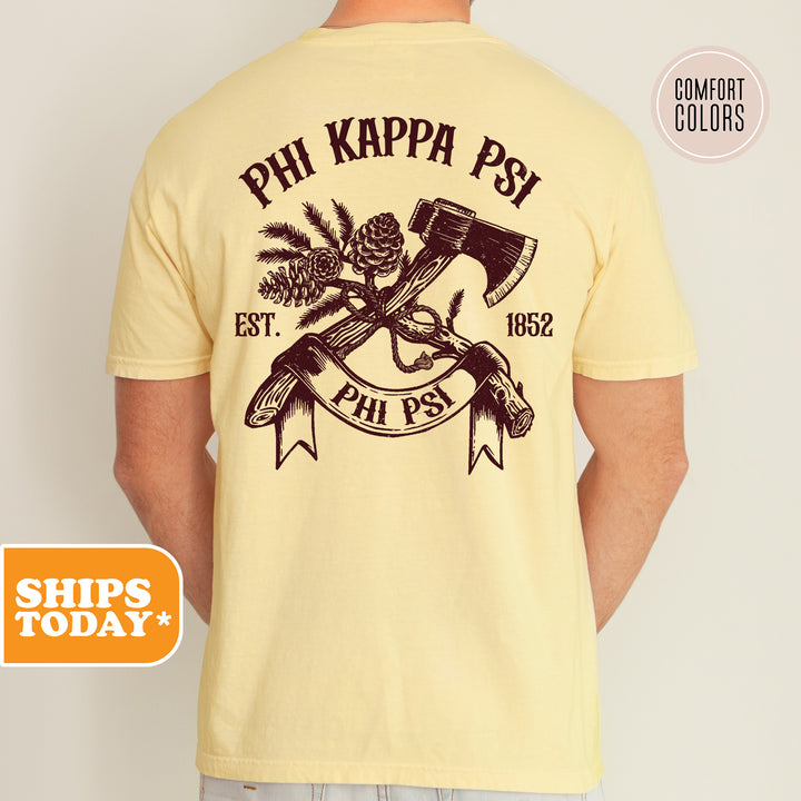 a man wearing a yellow phi kapa psl t - shirt
