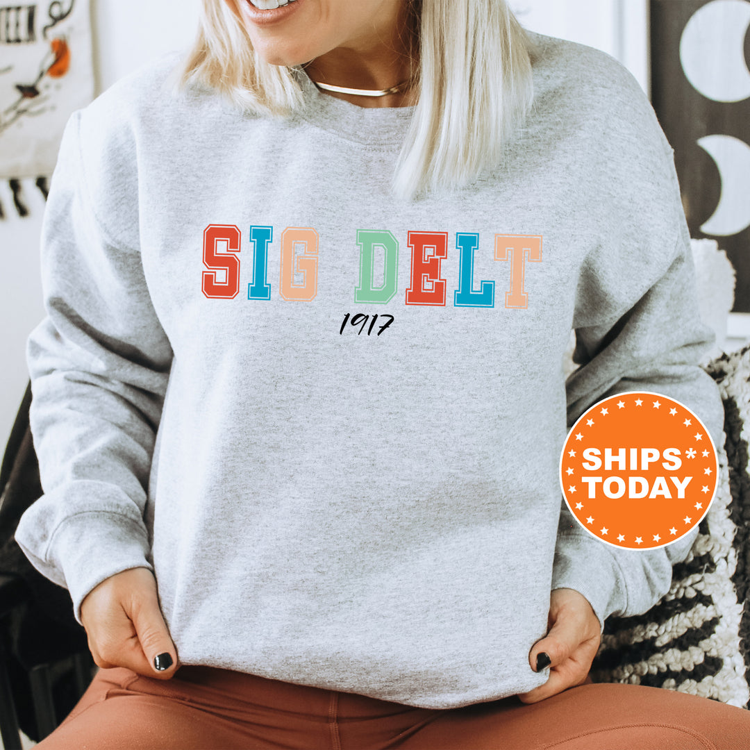 a woman wearing a sweatshirt that says so delt