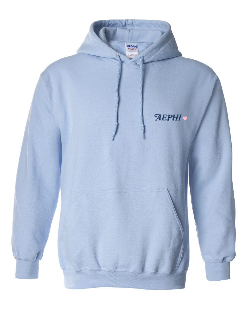 a light blue hoodie with the logo of a company on it