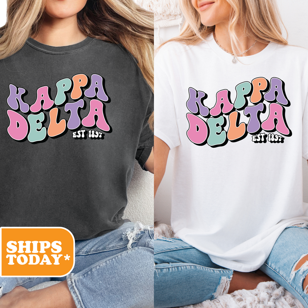 two women wearing t - shirts that say kapa and kapa delta