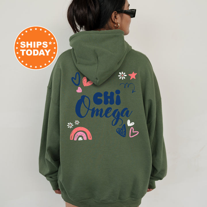 a woman wearing a green hoodie with the words ohi onega on it