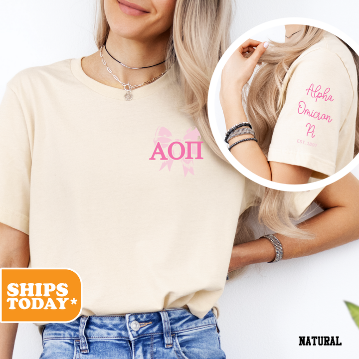 a woman with blonde hair wearing a t - shirt that says aoi