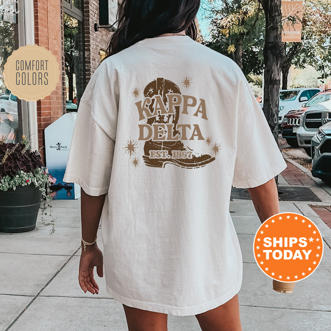 a woman walking down a sidewalk wearing a white shirt