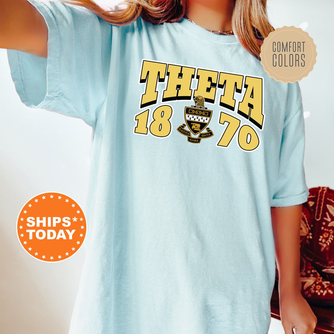 a woman wearing a t - shirt that says, the eta'78 ships today