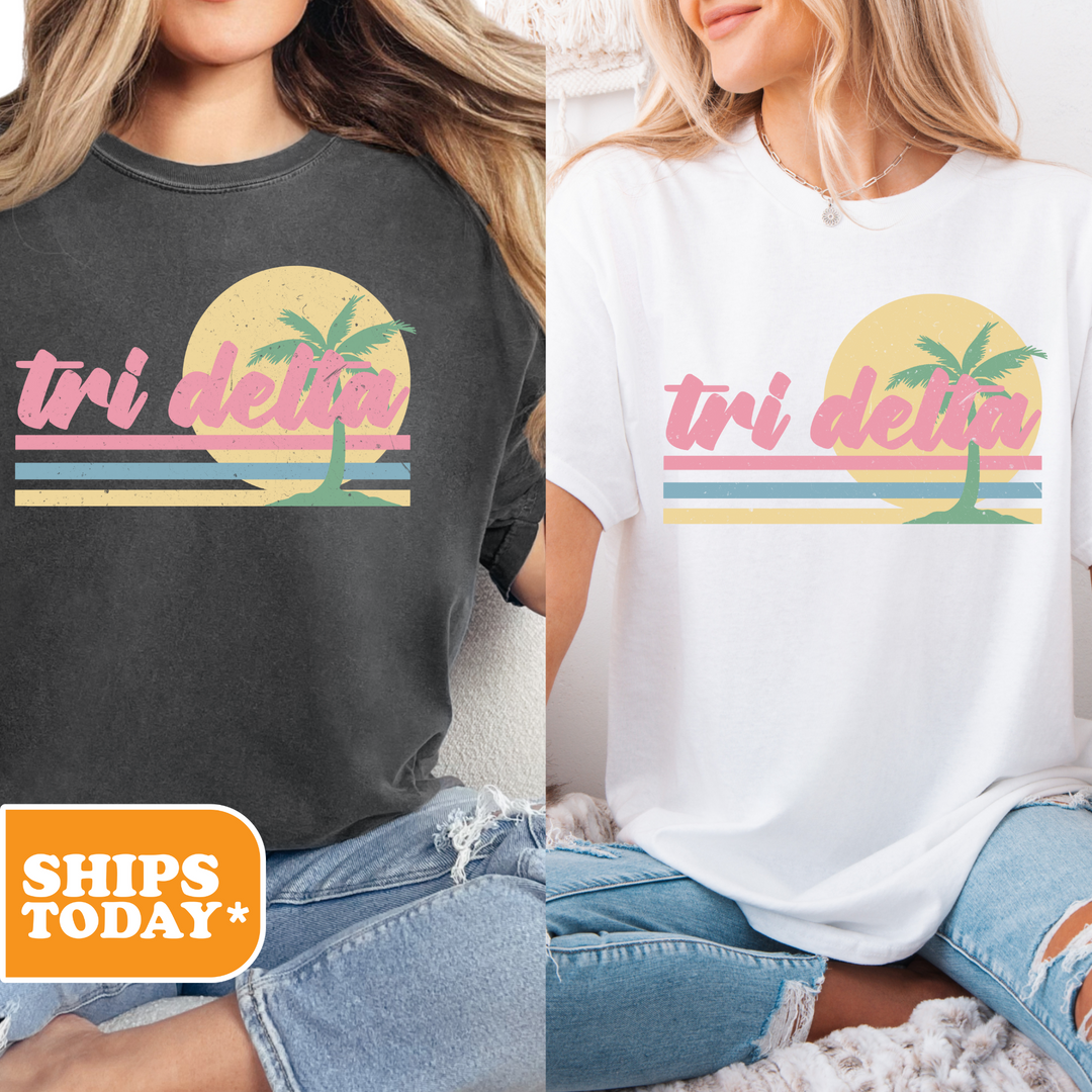 two women wearing t - shirts with the words tri - deli on them