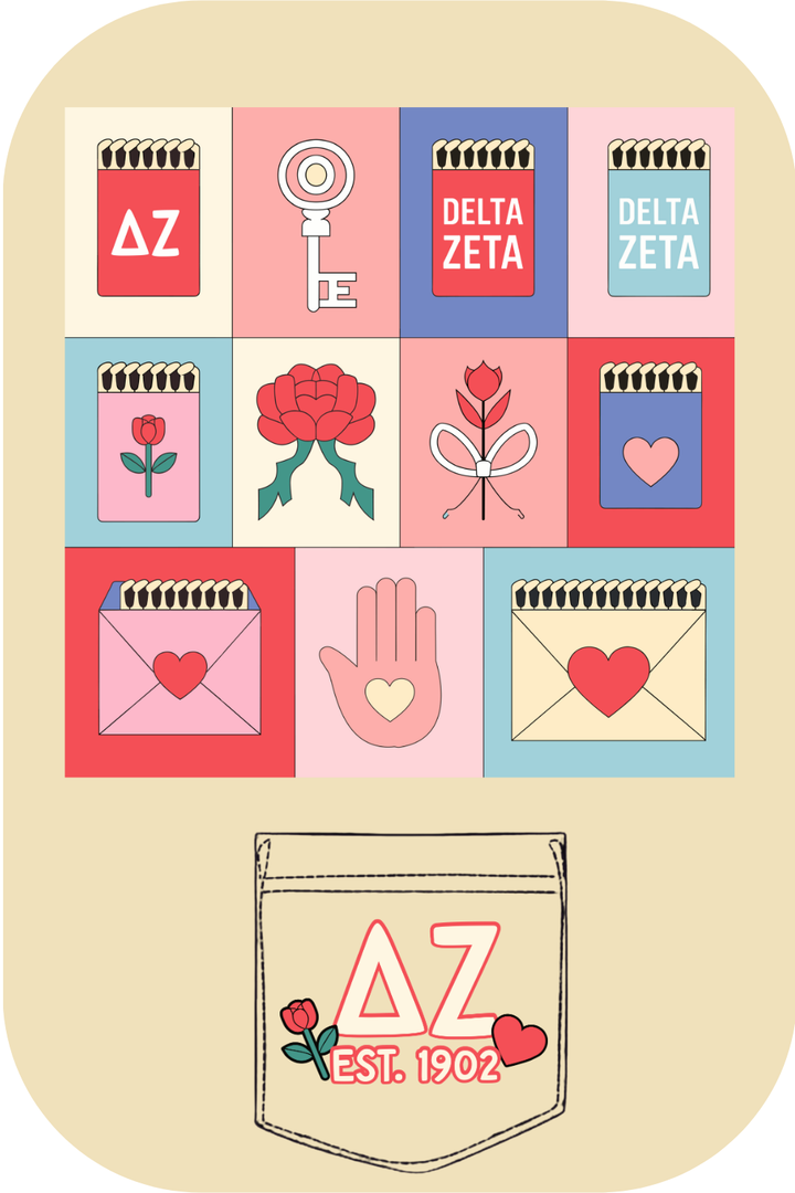 Custom Delta Zeta Valentines Design Hearts and Flowers