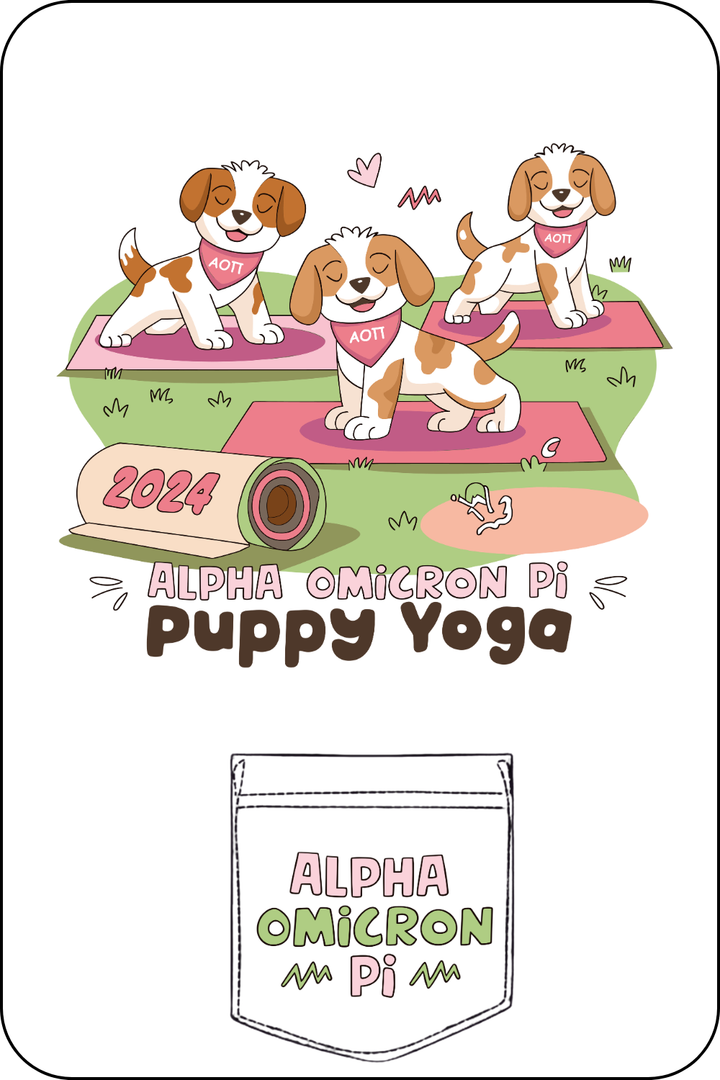 Custom Alpha Omicron Pi Puppy Yoga