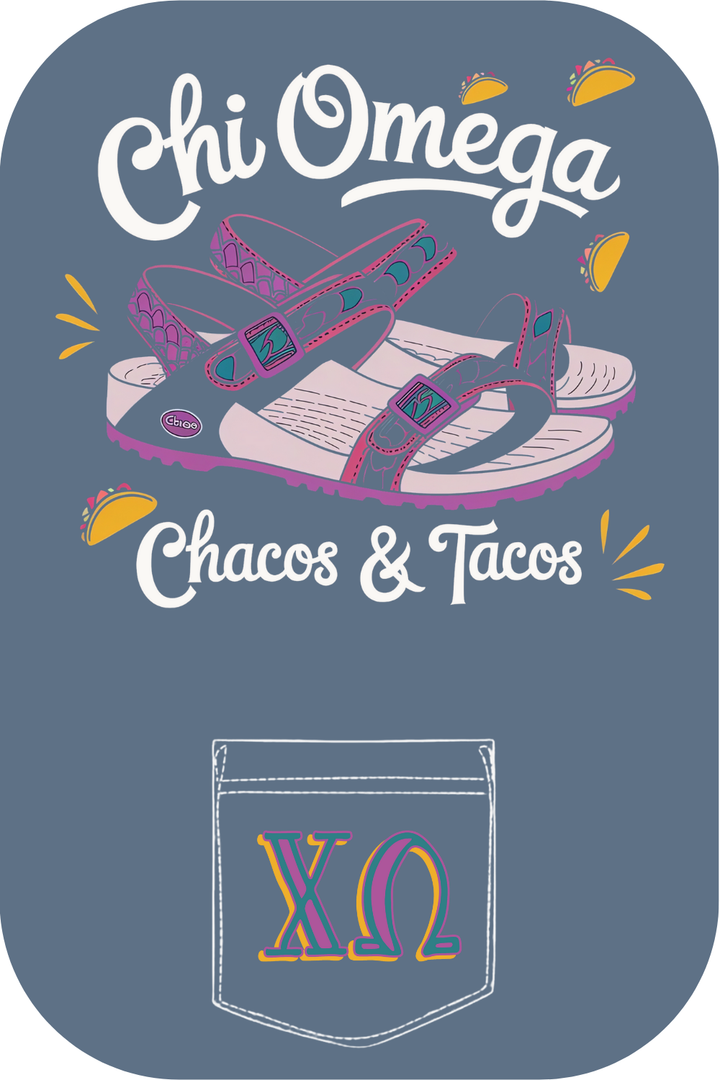 Custom Chi Omega Chacos & Tacos