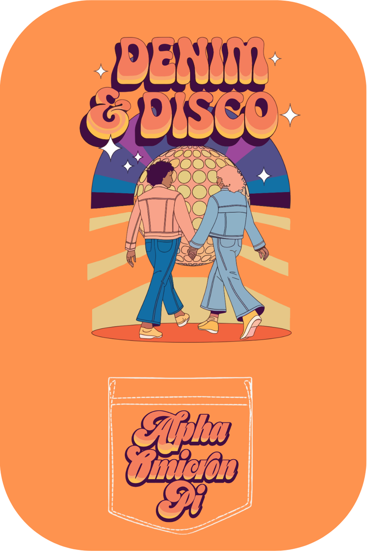 Custom Denim & Disco Alpha Omicron Pi