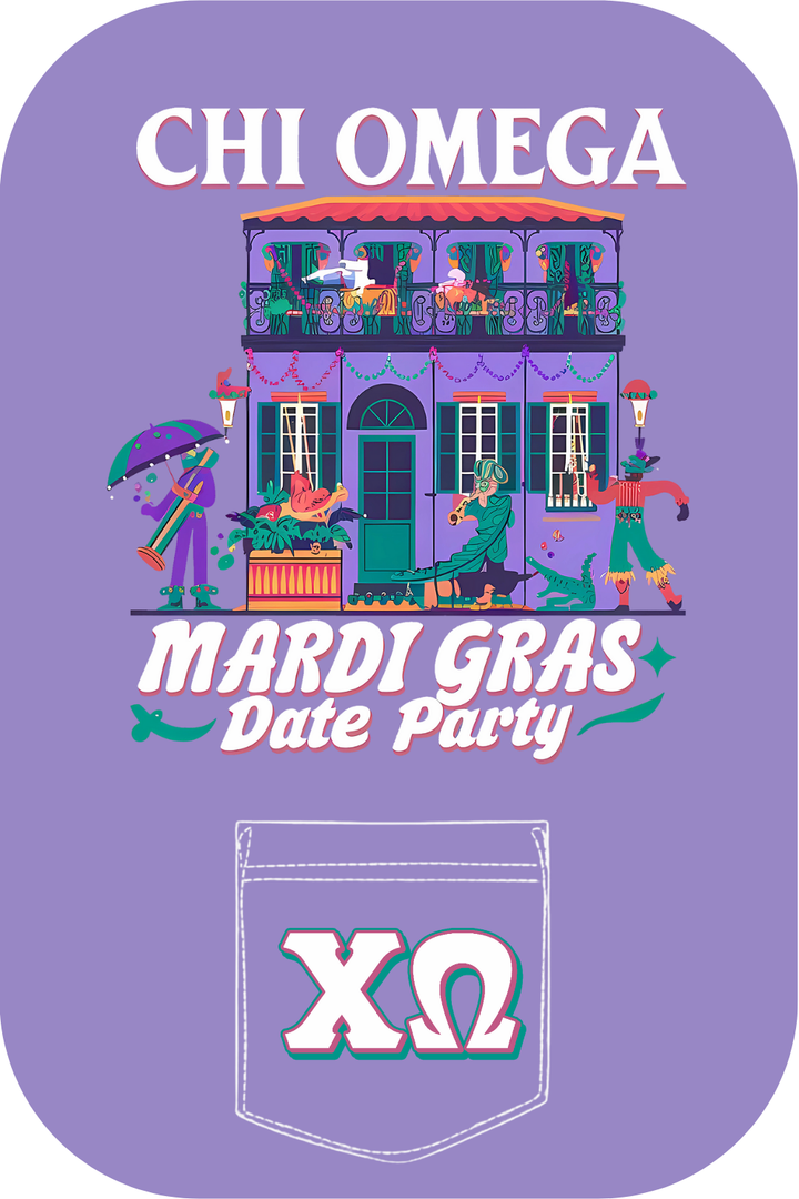 Custom Chi Omega Mardi Gras Date Party
