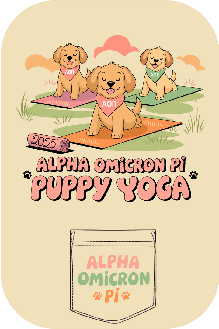 Custom Alpha Omicron Pi Puppy Yoga