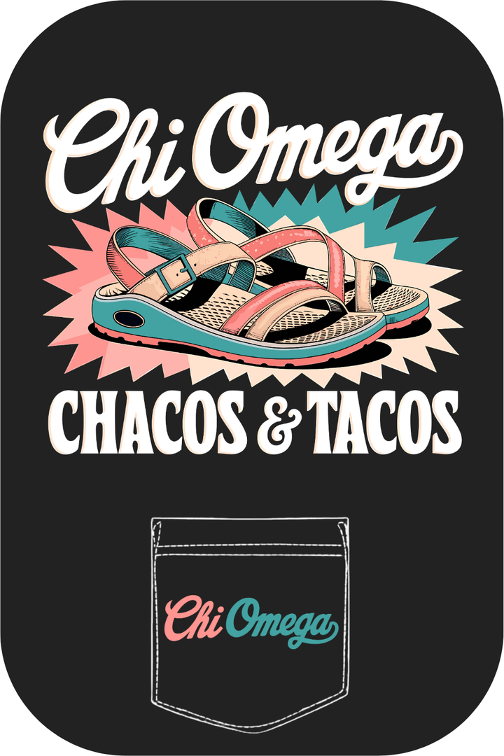 Custom Chi Omega Chacos & Tacos