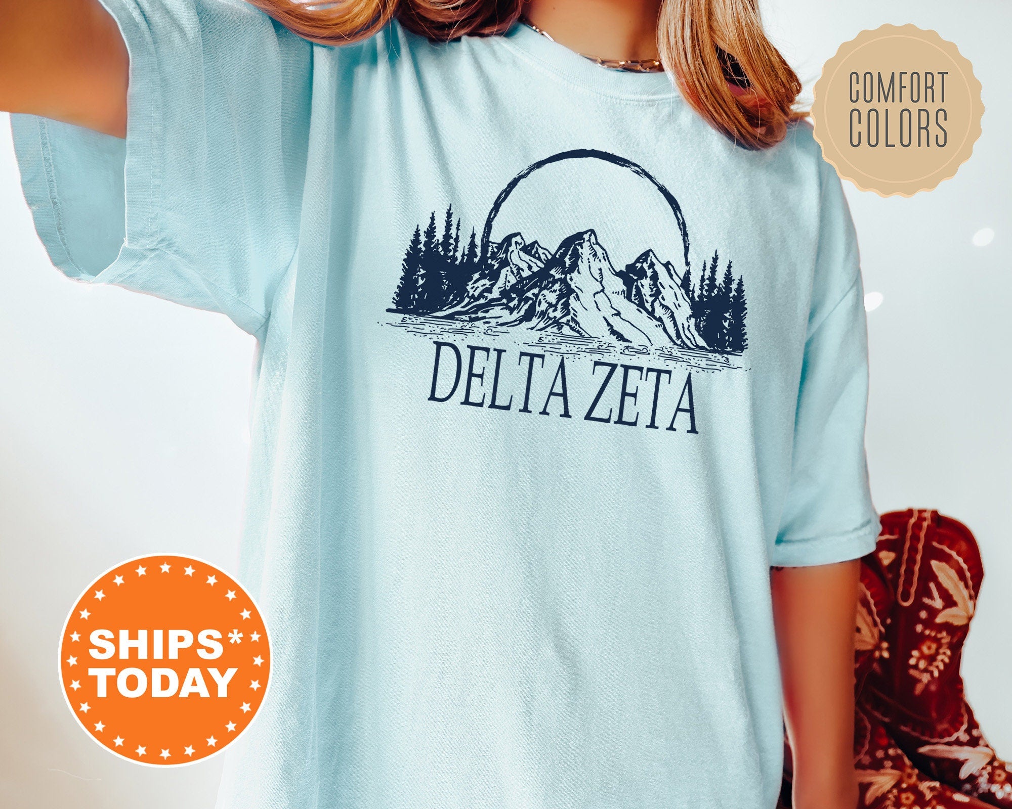 Delta Zeta Summer Mountain Sorority T-Shirt | Dee Zee Sorority Apparel | Delta Zeta Big Little Gift | College Apparel | Comfort Colors Shirt _ 5798g