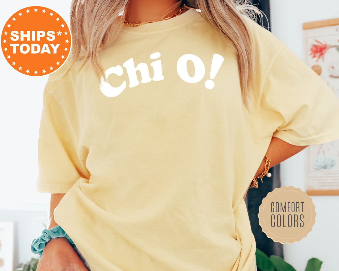 Chi Omega Exclamation Point Comfort Colors Sorority T-Shirt | Chi O Sorority Apparel | Big Little Reveal | Chi Omega Sorority Merch _ 7133g