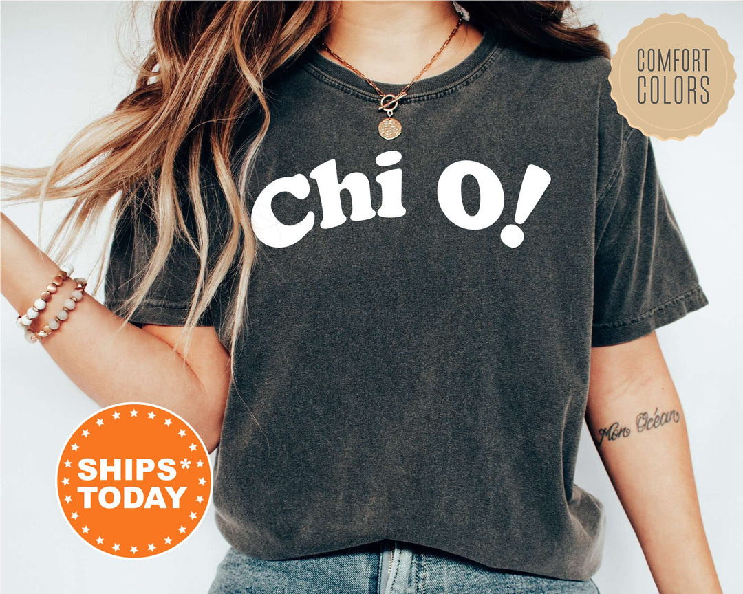 Chi Omega Exclamation Point Comfort Colors Sorority T-Shirt | Chi O Sorority Apparel | Big Little Reveal | Chi Omega Sorority Merch _ 7133g