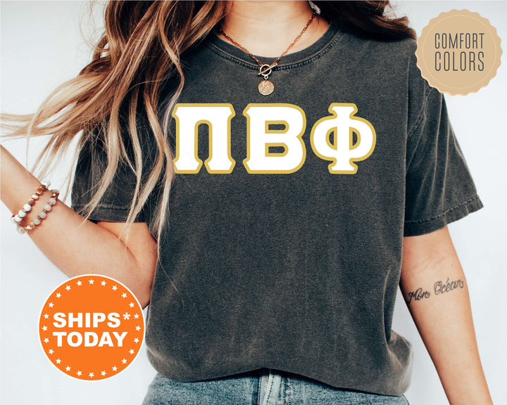 Pi Beta Phi Simply Gold Sorority T-Shirt | Pi Phi Greek Letters Shirt | Sorority Letters | Big Little Sorority Gifts | Comfort Colors Shirt _ 8444g