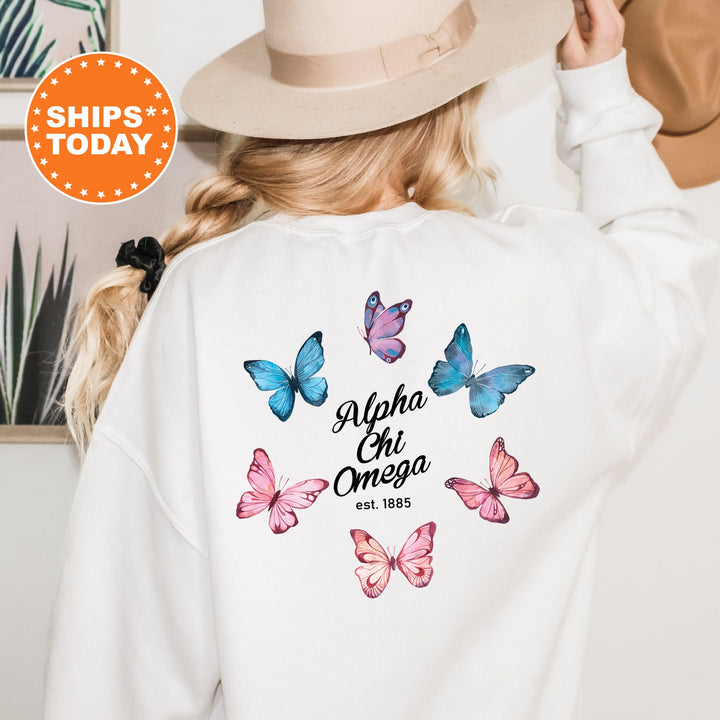 Alpha Chi Omega Fancy Butterfly Sorority Sweatshirt | Alpha Chi Sorority Apparel | Big Little Gift | AXO Sorority Merch | Trendy Sweatshirt