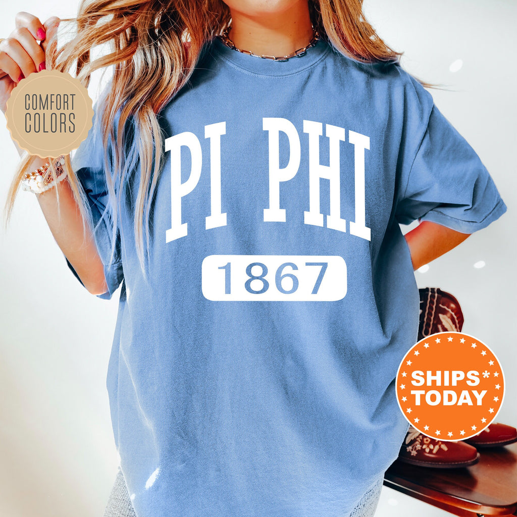 Pi Beta Phi Athletic Comfort Colors Sorority T Shirt Pi Phi Comfort Kite and Crest