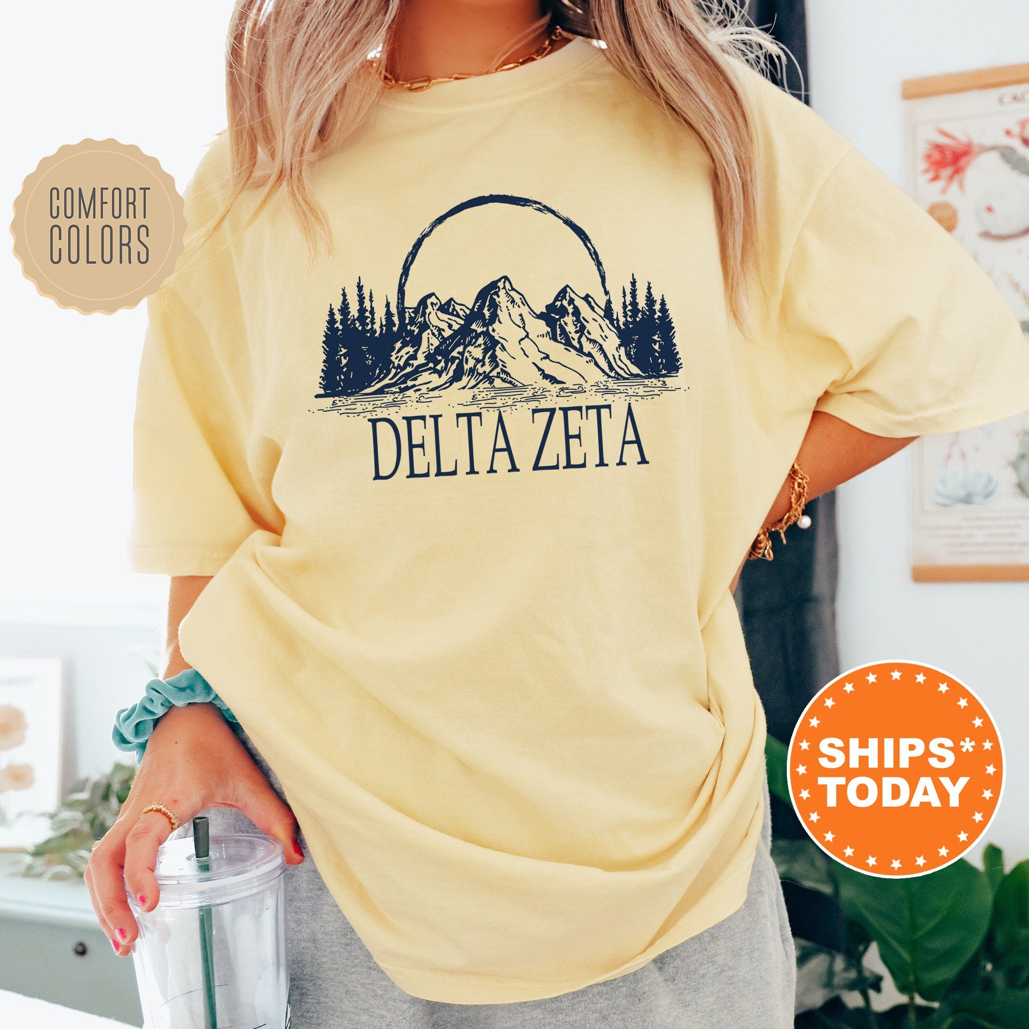 Delta Zeta Summer Mountain Sorority T-Shirt | Dee Zee Sorority Apparel | Delta Zeta Big Little Gift | College Apparel | Comfort Colors Shirt _ 5798g