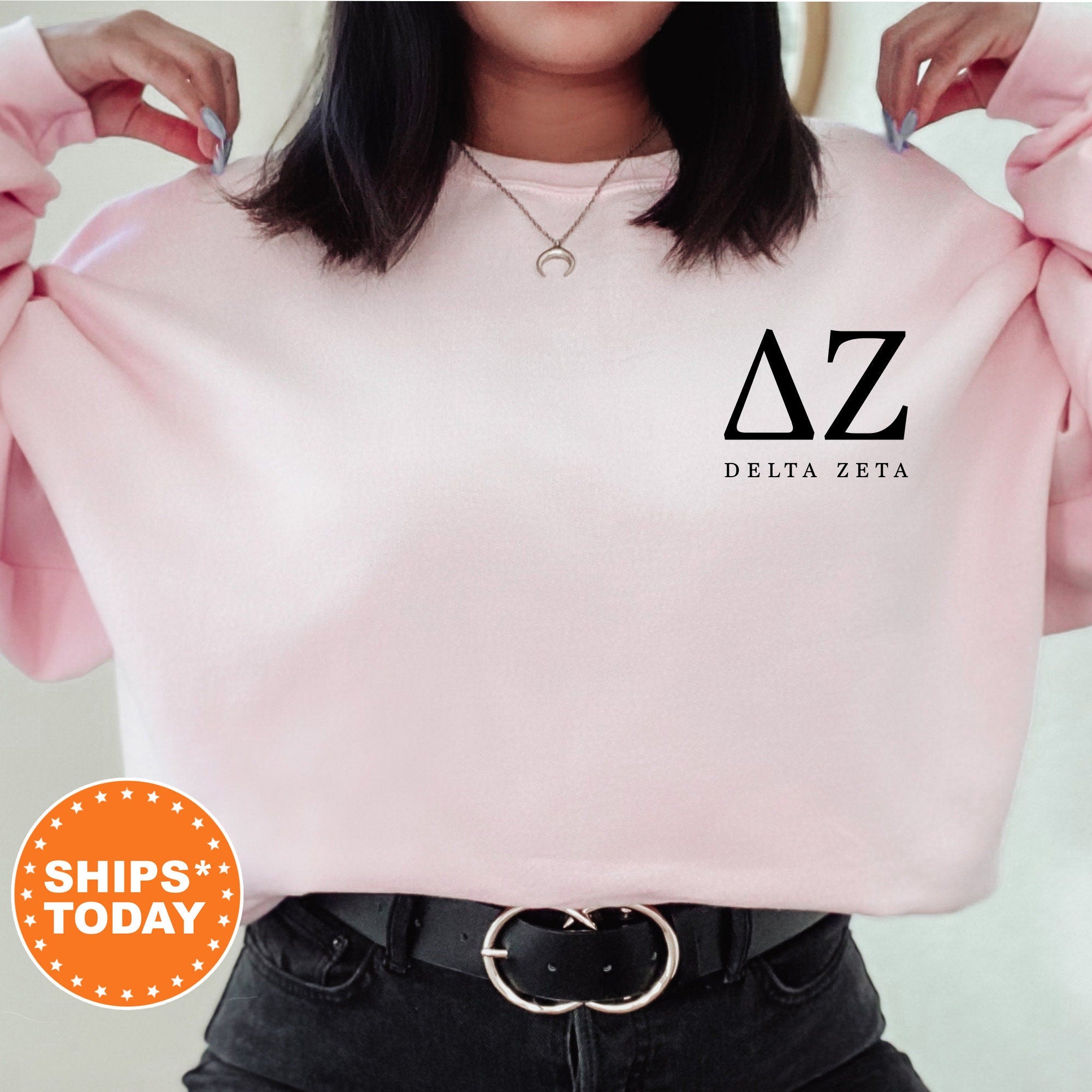 Delta Zeta Black Letters Left Chest Design Sorority Sweatshirt | Dee Zee Crewneck Sweatshirt | Sorority Letters | Greek Letters Sweatshirt