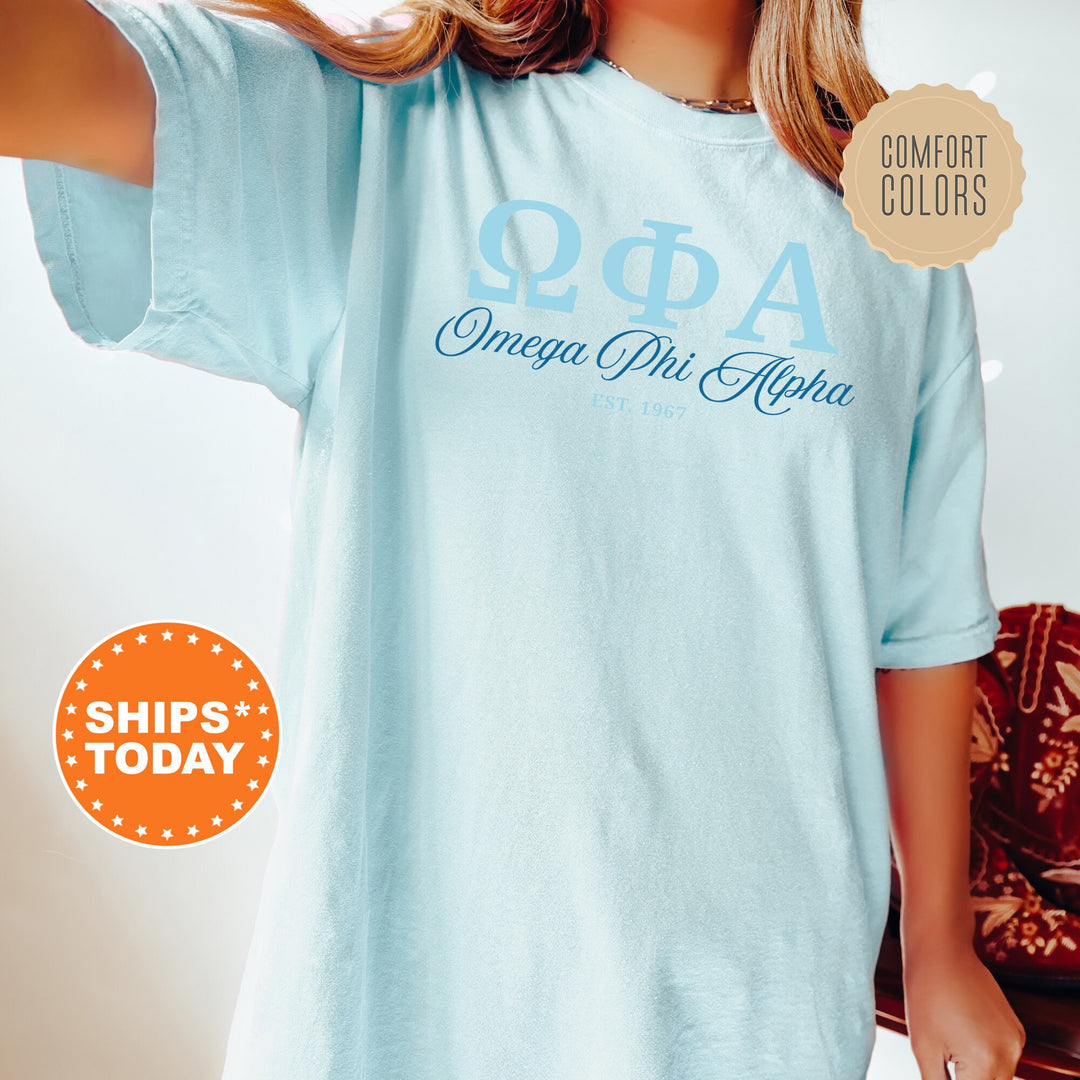 Omega Phi Alpha Script Sisters Sorority T-Shirt | OPhiA Greek Letters Shirt | Comfort Colors Tee | Sorority Merch | Sorority Gift _ 14830g