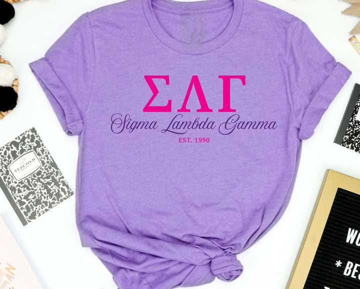 Sigma Lambda Gamma Script Sisters Sorority T-Shirt | Sigma Lambda Gamma Greek Letters Shirt | Gammas Comfort Colors Tee _ 14835g