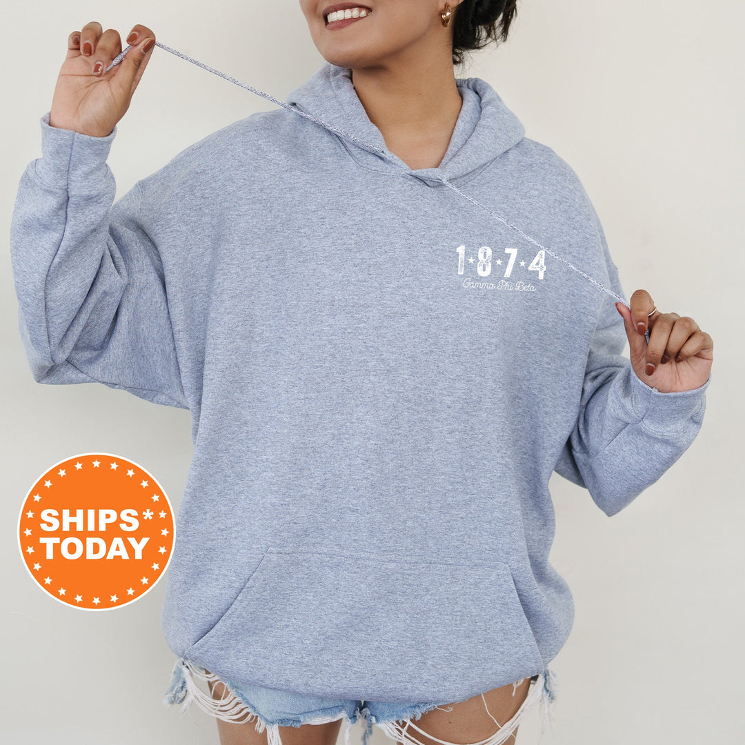 Gamma Phi Beta White Year Left Chest Design Sorority Sweatshirt | Gamma Phi Sorority Crewneck | Big Little Gift | Greek Apparel _ 17555g