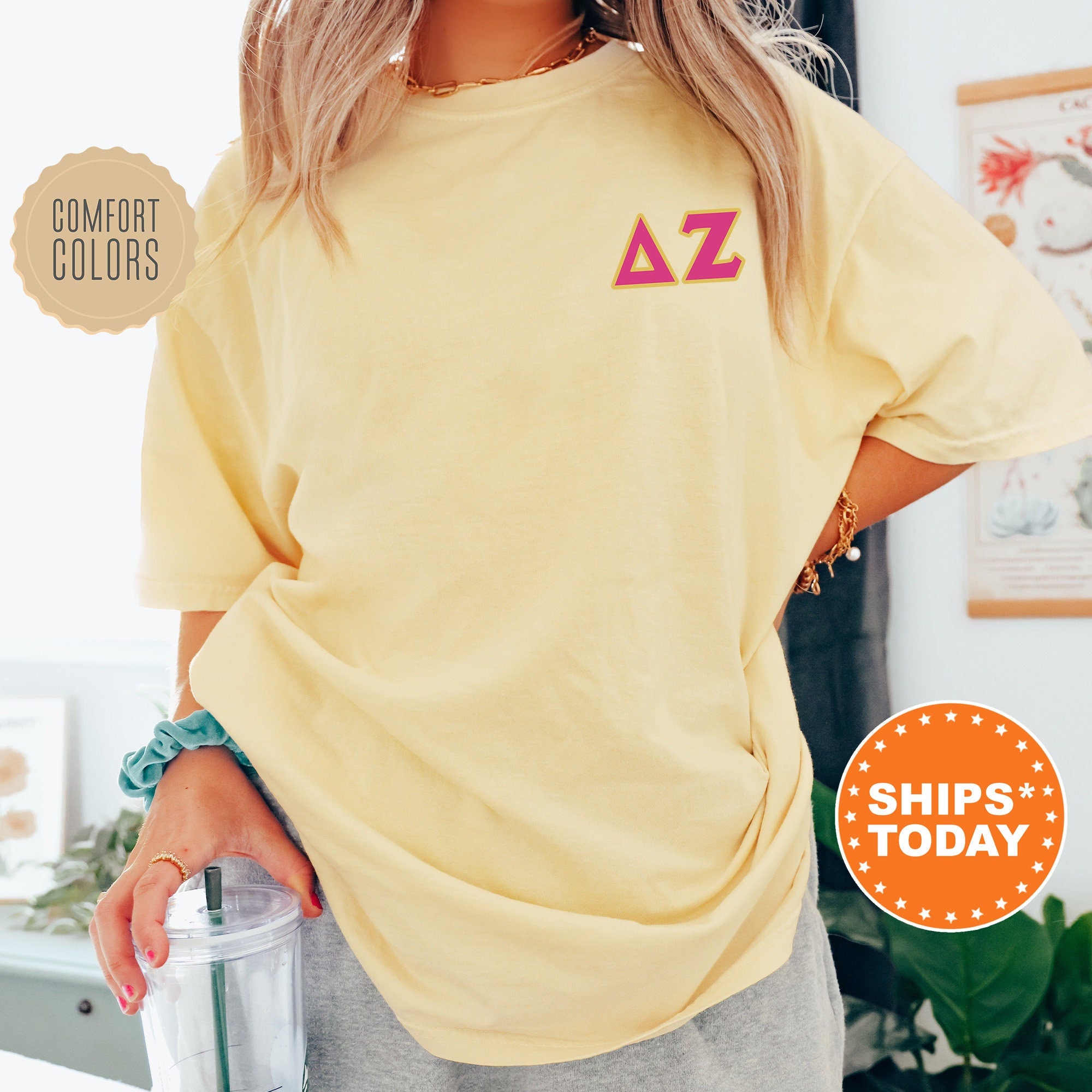 Delta Zeta Red Letters Sorority T-Shirt | Dee Zee Left Chest Graphic Tee Shirt | Comfort Colors | Greek Letters | Sorority Letters _ 17528g