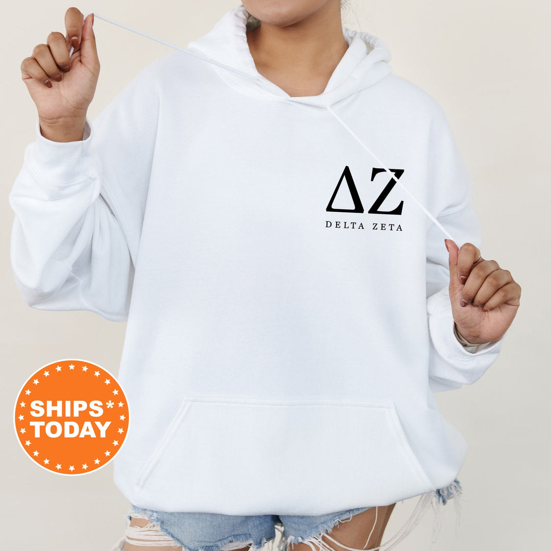 Delta Zeta Black Letters Left Chest Design Sorority Sweatshirt | Dee Zee Crewneck Sweatshirt | Sorority Letters | Greek Letters Sweatshirt