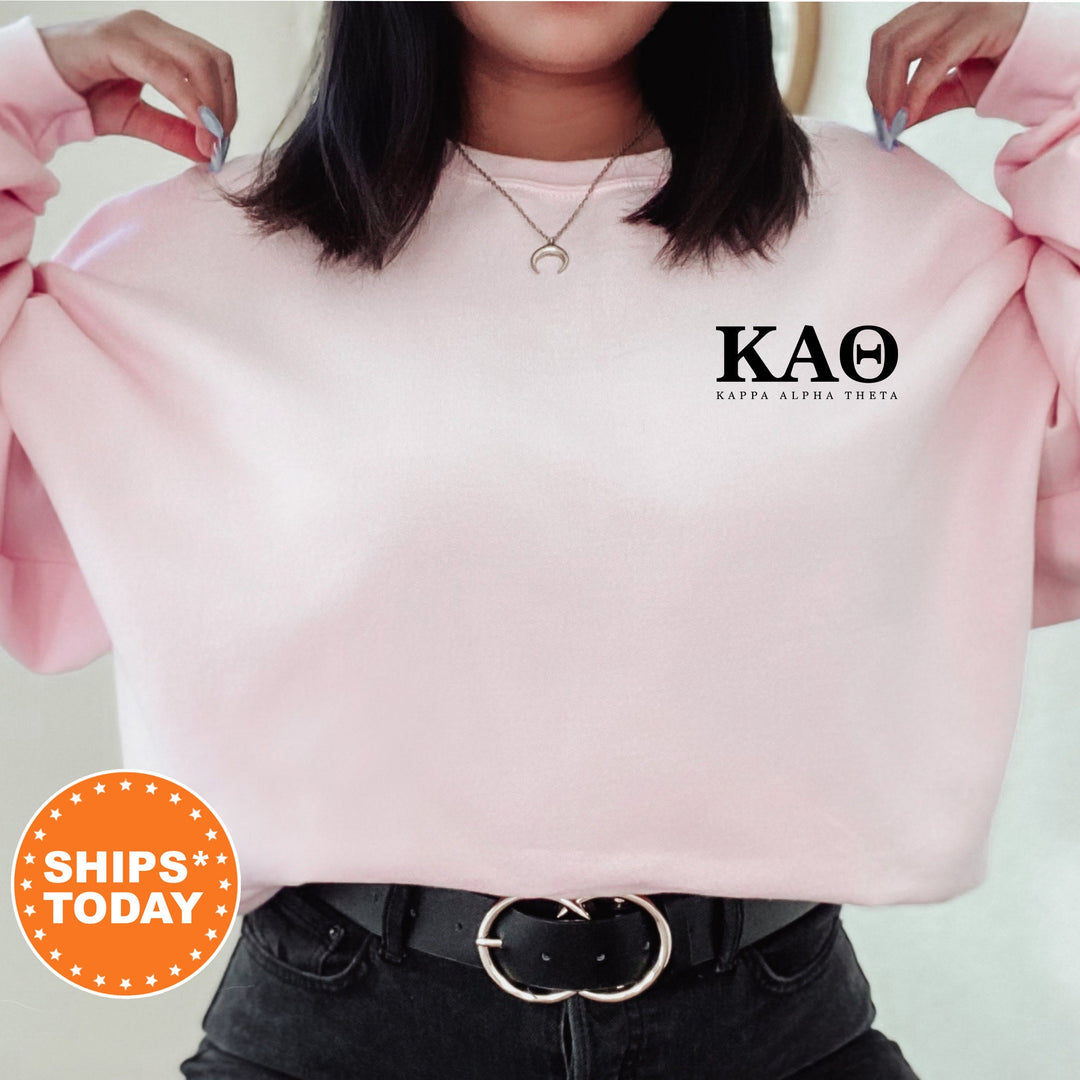 Kappa Alpha Theta Black Letters Left Chest Print Sorority Sweatshirt | THETA Crewneck Sweatshirt | Sorority Letters | Greek Letters