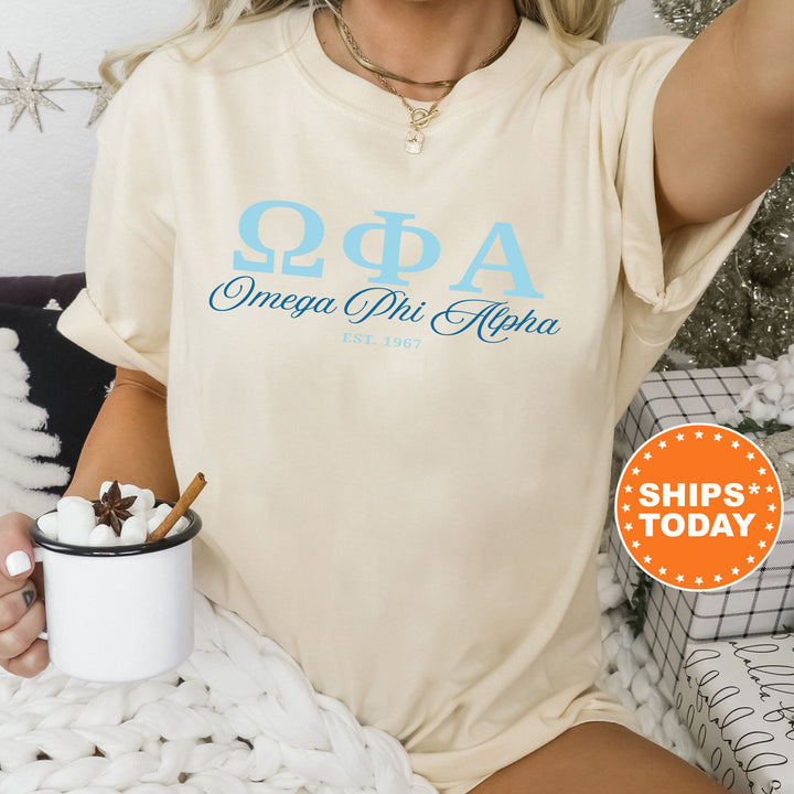 Omega Phi Alpha Script Sisters Sorority T-Shirt | OPhiA Greek Letters Shirt | Comfort Colors Tee | Sorority Merch | Sorority Gift _ 14830g