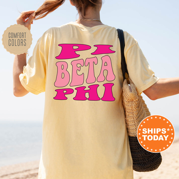 a woman in a t - shirt that says i beta phi