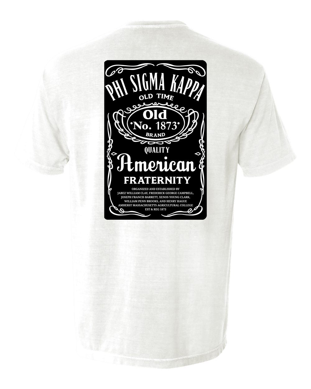 a white t - shirt with an american fraternity label