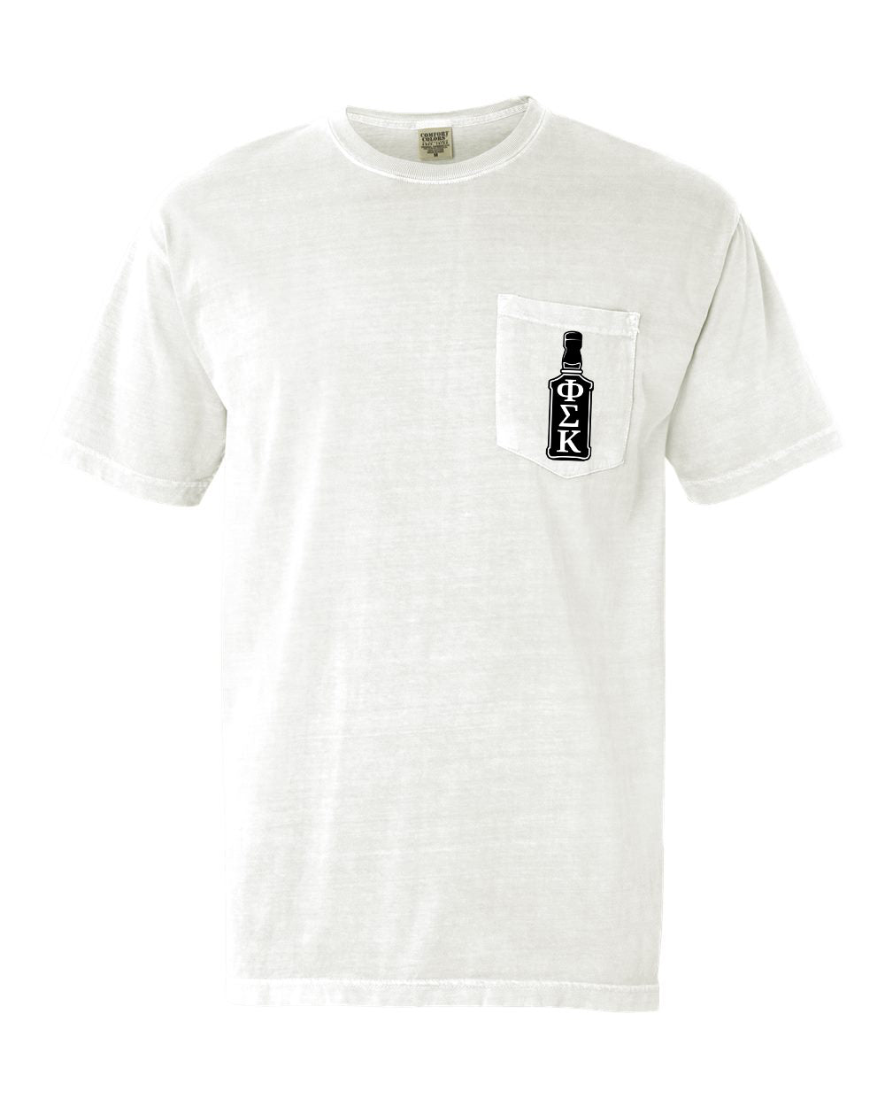 a white t - shirt with a bottle in the pocket