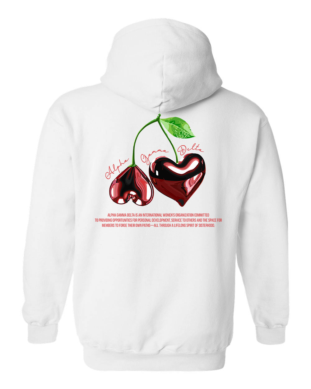 a white hoodie with two cherries on it