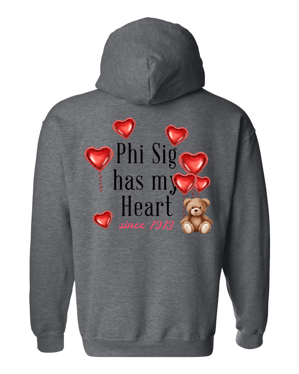 a hoodie with a teddy bear and hearts on it